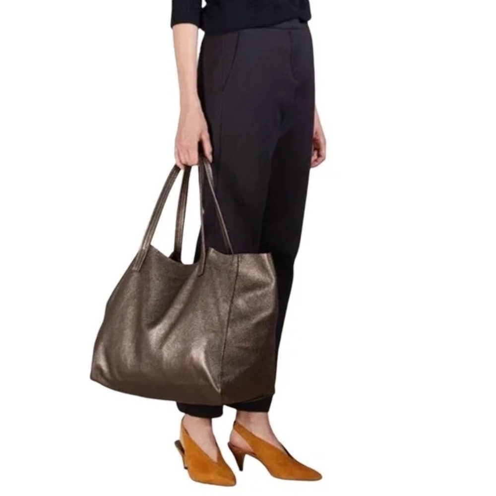 Kurt Geiger London The  Metallic Gun Metal Leather Horizontal Tote Bag